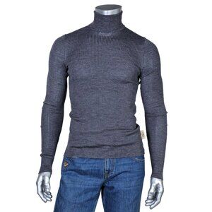 GUCCI SWEATER MENS DARK GREY FINE WOOL TURTLENECK w LOGO TAG sz M / MEDIUM